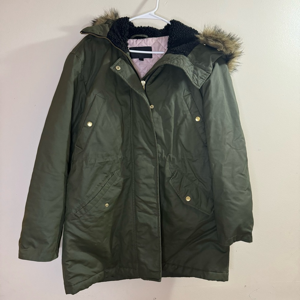 J. Crew Perfect Winter Parka Primaloft Olive Green large - Picture 5 of 15